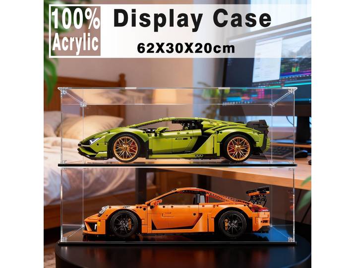 Boîte d'affichage en acrylique pour lego 42115, vitrine pour bloc de construction Lamborghini, boîte de rangement transparente anti-poussière pour modèle de voiture 62x30x20cm