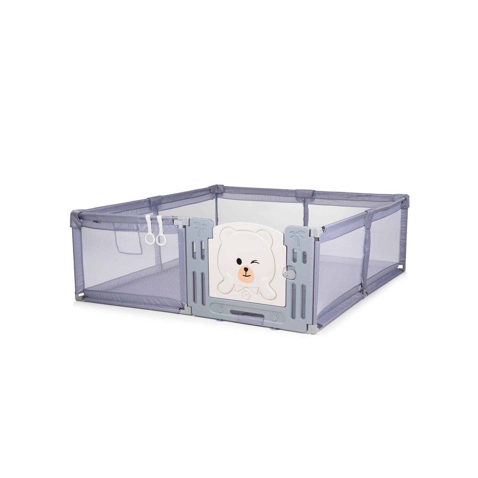 Chipolino Laufstall Amico Tür 180 x 200 cm 2 Ringe Aufbewahrungstasche ab 1 Jahr grau