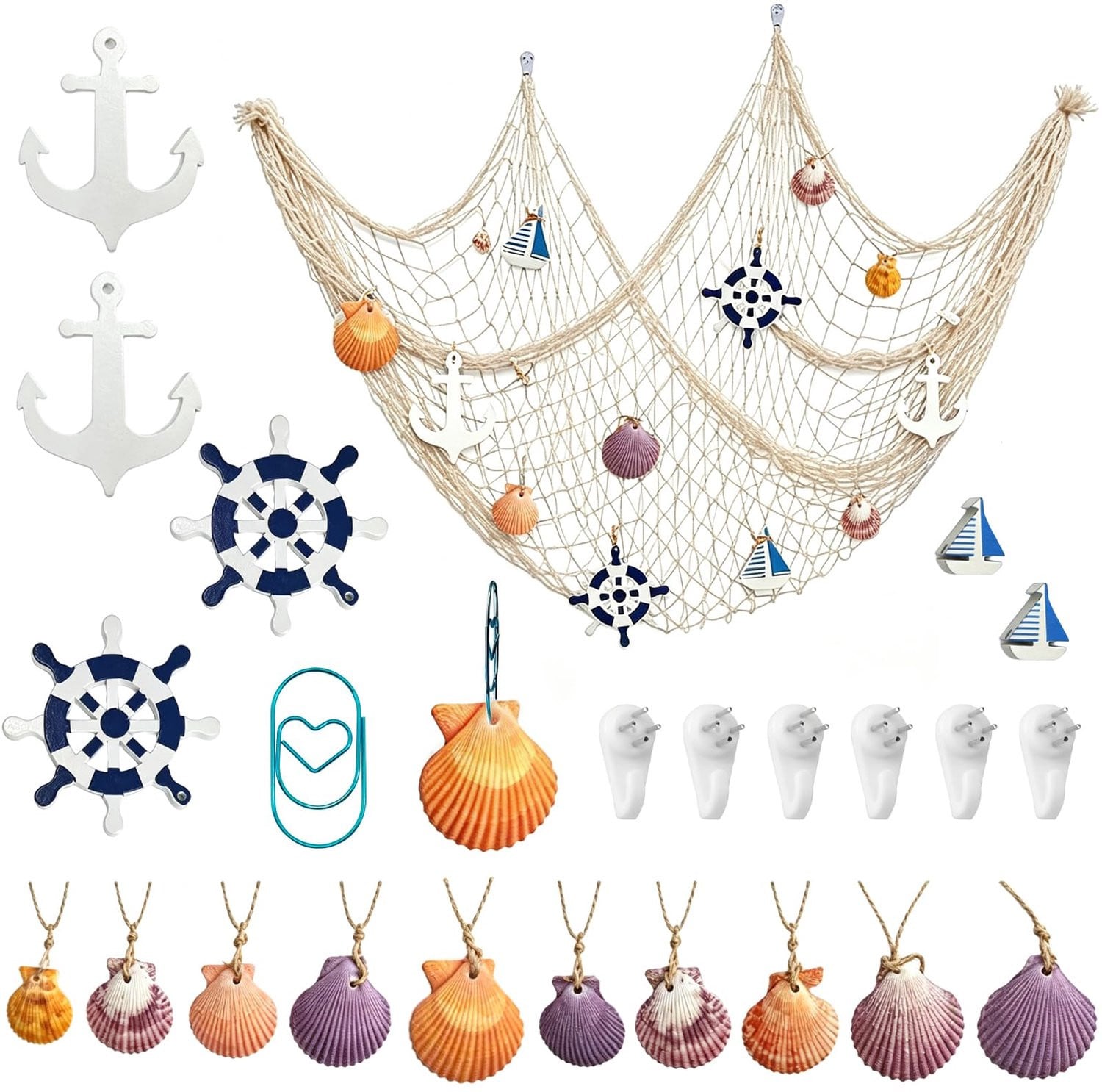 Decoratief visnet met schelpen voor wanddecoratie, 1,5 m x 2 m