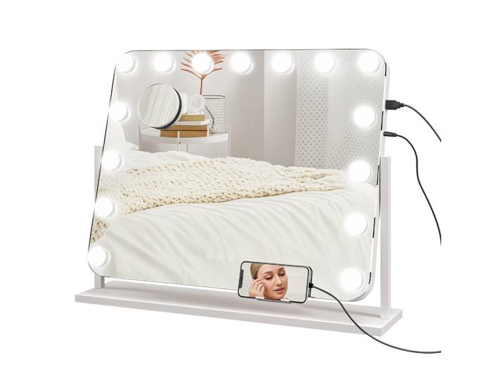ComfortXL Kosmetikspiegel De-09877 3 Lichtmodi, dimmbar, mit USB Weiß, Glas, 14x52x62.5 cm, Spiegel, Schminkspiegel