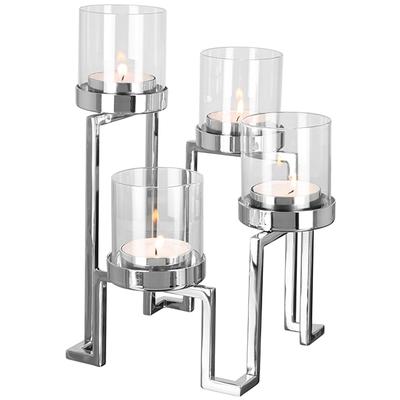 Kerzenhalter FINK "GRANT, Weihnachtsdeko", silber (silberfarben), B:18cm H:24cm T:18cm, Edelstahl, Glas, Kerzenhalter, Kerzenhalter, aus Edelstahl und Glas, 4-flammig, Adventsleuchter