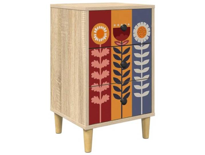HFXHIJXQ Nachttisch Essen mit 3 Schubladen Sonoma-Eiche 36x33x60 cm Kompakte Nachtkommode fürs Schlafzimmer mit 3 geräumigen Schubladen, dekorativem Muster und stabilen Stahlgriffen.