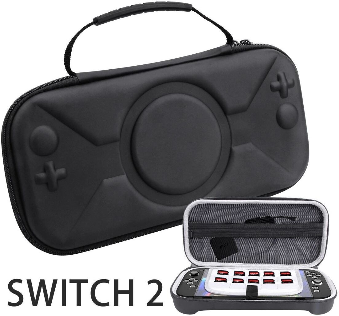 INF Handheld EVA-Tragetasche kompatibel mit Nintendo Switch 2 – Lederstruktur mit gehärtetem Glas-Schutz