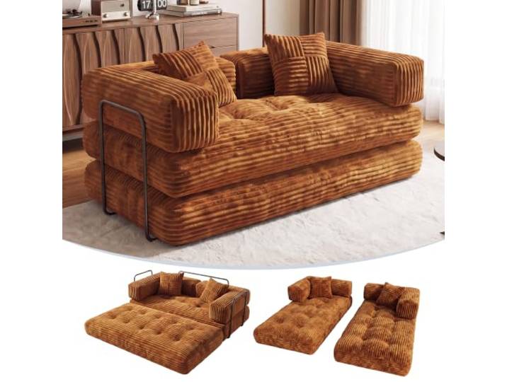 NOVOYO Schlafsofa ohne Knochen, 5-in-1 Schlafcouch mit hochdichtem Schaumstoff, Keine Montage Cord-Schlafsofa, klappbares Ausziehbett für Wohnzimmer, Schlafzimmer & Wohnung