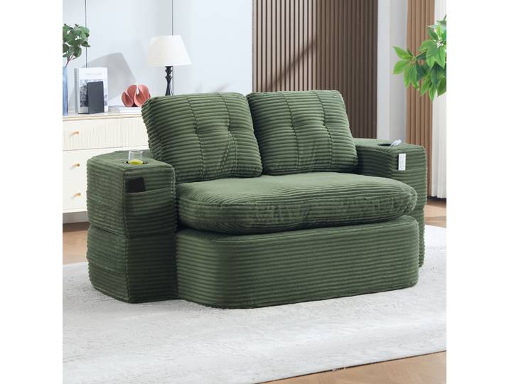 Fauteuil Convertible 2-en-1 En Cord\, Avec Porte-gobelets\, Vert Émeraude Havrya
