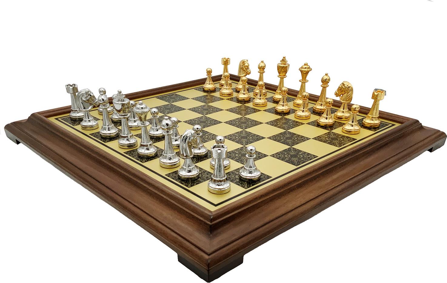 Italienisches Schachset Staunton Gold/Silber + Schachbrett 48