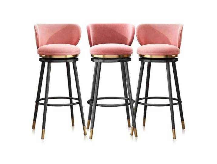 LJISEHG Samt-Thekenhocker 360° drehbare Samt-Barhocker mit Rückenlehne, Metallbeine, Grau, 25,6 (Pink 3pcs,75cm(29.5 ))