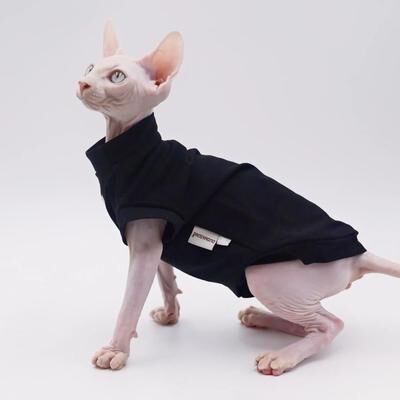 Inspired Living CoolComfort Hairless Cat Summer Vest Soft Stretch Sphynx Cat Clothes & Breathable Hairless Cat Shirt black xxl