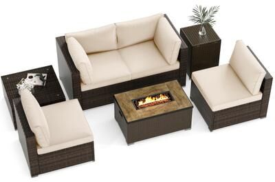 Costway 7 Pieces Outdoor Furniture Set with 32 Inch Fire Pit Table and Propane Tank Cover-White