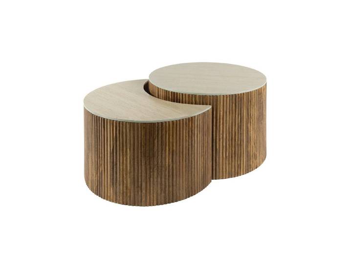 Villa Möbel Couchtisch Nuovo (1 Tisch, 2-St), Halbrundes Couchtisch Set aus massiver Mango in Sand