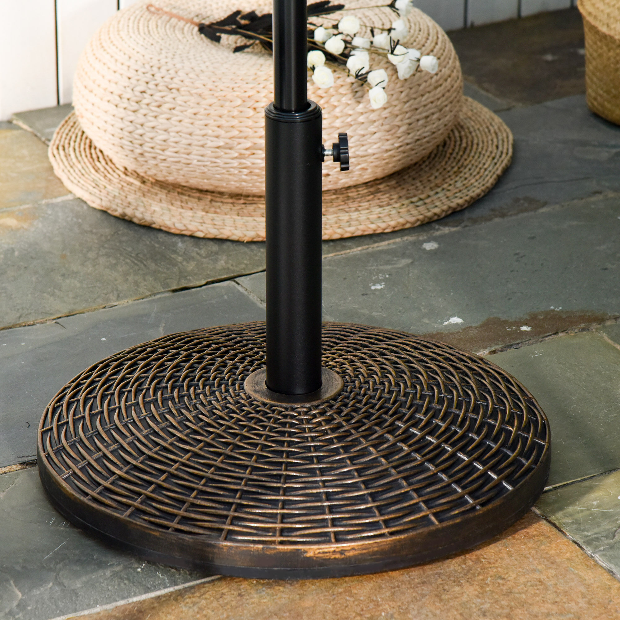 Altro Base Per Ombrellone Rotonda In Plastica Effetto Rattan Da 25kg Per Pali Da 35mm, 38mm, 48mm