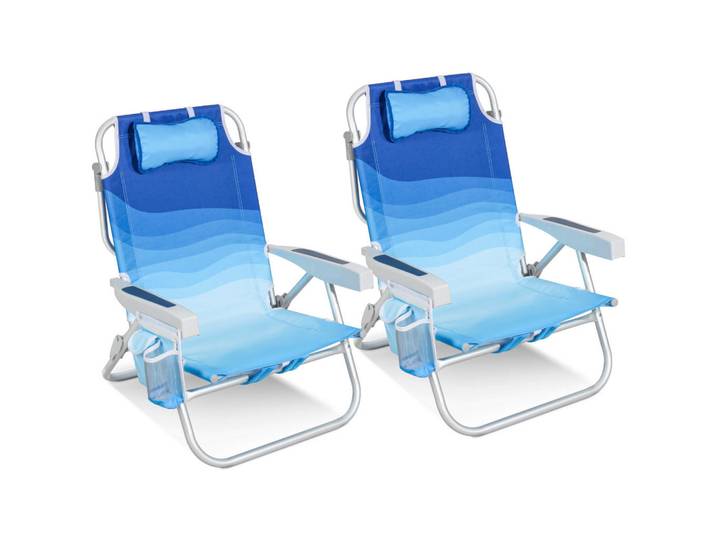Modante Strandstuhl-Set, Blau, Silberfarben, Hellblau, Metall, 57x80x61 cm, rostfrei, stufenlos verstellbar, Raster, Rückenlehne verstellbar, Gartenmöbel, Gartenliegen, Liegestühle