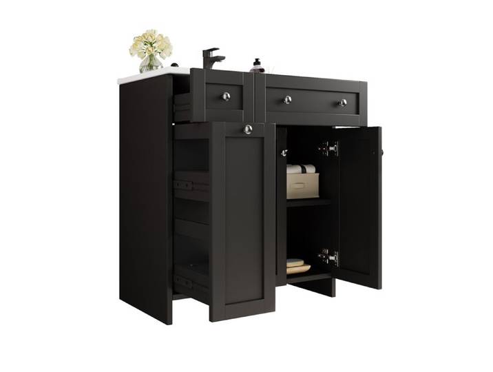 Meuble-lavabo indépendant vasque en céramique anti-fuites glissières silencieuses charnières à fermeture amortie 76 × 47 × 86 cm