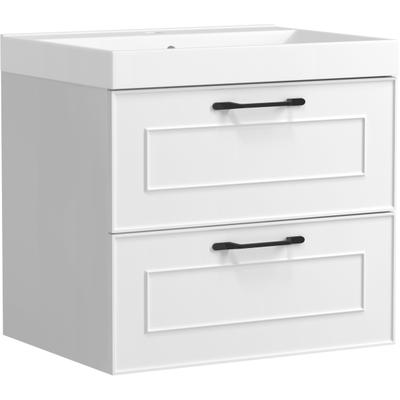 Waschtisch WELLTIME "CADIZ, Waschtisch", weiß (matt weiß), B:60cm H:58,5cm T:46cm, Waschtische, Waschtisch, matt weiß, Landhaus-Optik, schwarze Aktzente