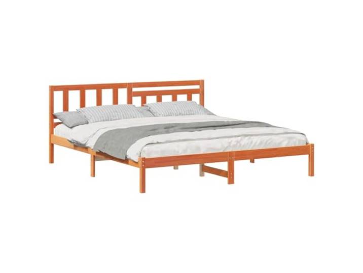 PUGYNBK Bettgestell mit Kopfteil Braun Wachs 180 x 200 cm Kiefer massiv, Lattenboden, minimalistisches Design, einfache Montage