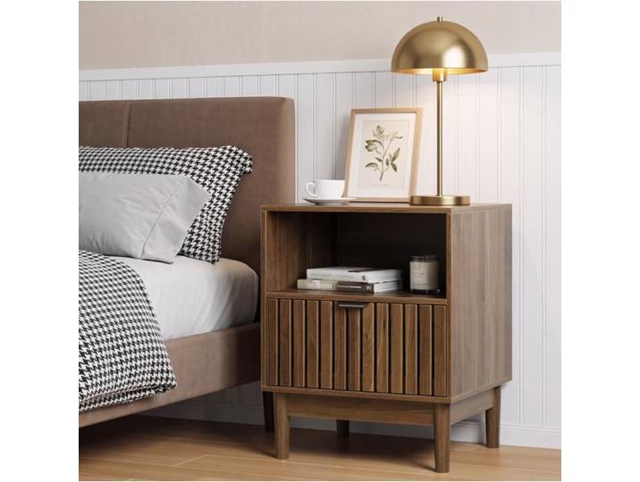 MEULVA Table de chevet 45 x 39 x 56 5 cm 1 tiroir et niche ouverte MDF couleur noyer