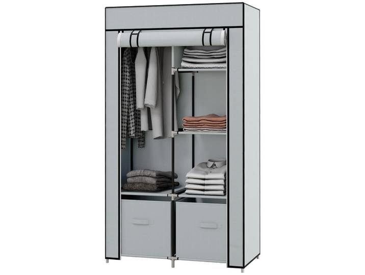 Homcom Stoffschrank, Kleiderschrank, Hellgrau, Metall, 42.5x162.5x83 cm, Schlafzimmer, Kleiderschränke, Stoffschrank