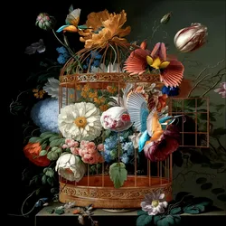 Glasbild BIRDS AND FLOWERS (BHT 20x20x1,30 cm) - bunt - BHT 20x20x1,30 cm