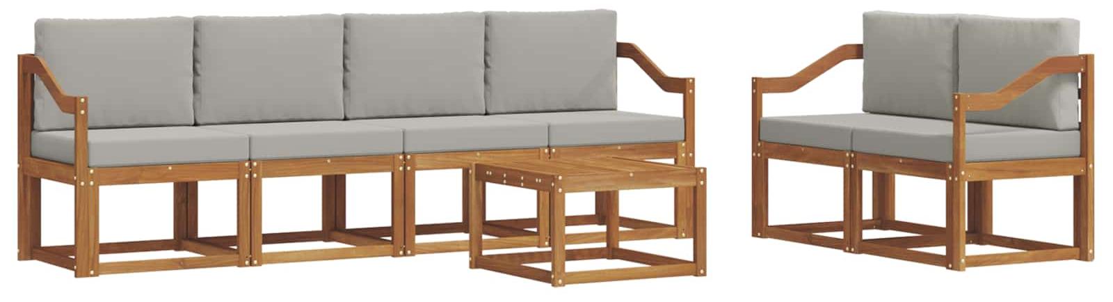 Outdoor-Sofagarnitur mit Kissen 7 pcs Natürlich und Hellgrau