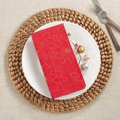 Saro Lifestyle Christmas Table Napkins With Poinsettia Design (Set of 12)