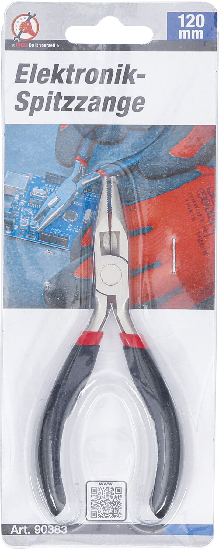 BGS Do it yourself Elektronik-Spitzzange 90383, gerade, mit Feder, 120 mm)