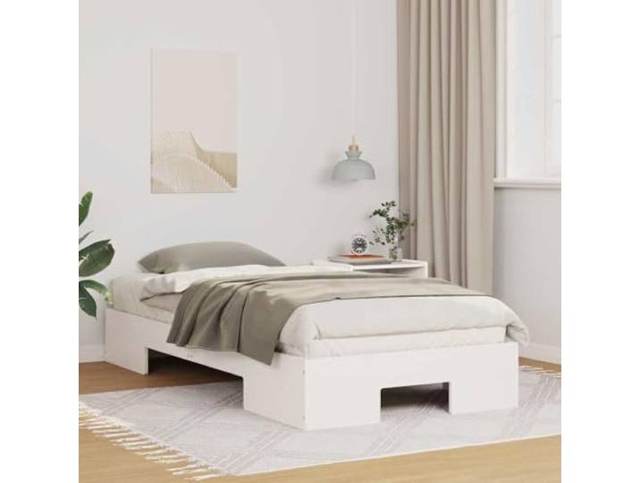 Rechteckiges Bettgestell Schlafzimmer Komfort 90 x 200 cm Weiß Bettgestell Weiß 90x200 cm Massivholz Kiefer Stabil Bettrahmen Modern Kompakt Schlafzimmer Möbel Ohne Lattenrost