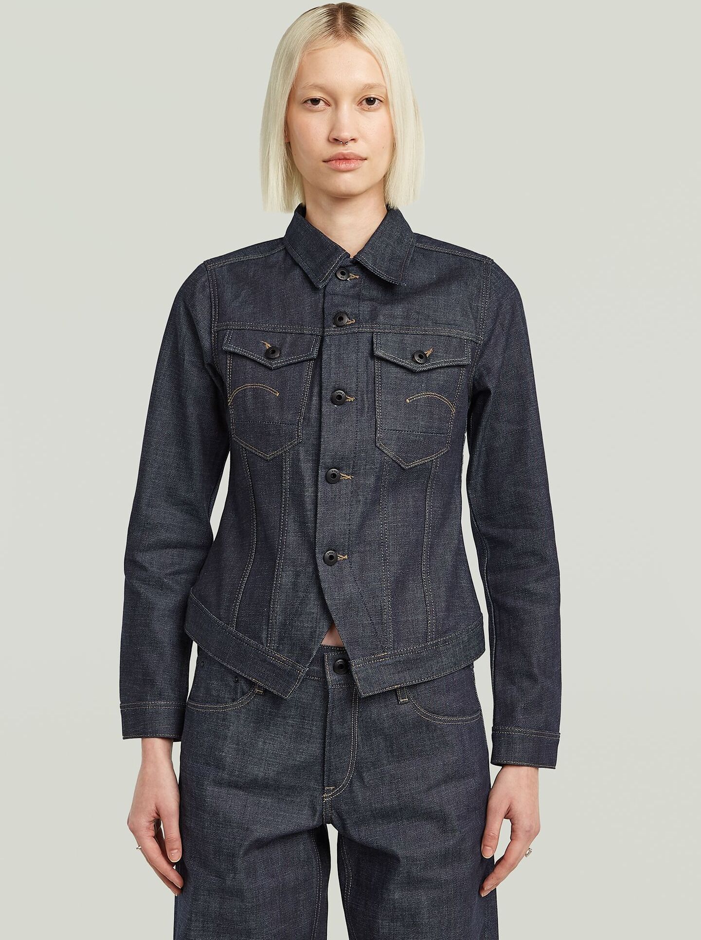 Jeansjacke G-STAR "Pitched Hem Slim Selvedge Jacke", Damen, Gr. XXS, raw denim, Obermaterial: 100% Baumwolle, Jacken Jeansjacke