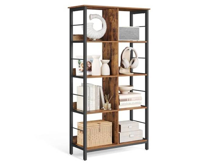 VASAGLE Regal mit 4 Ebenen, Bücherregal, Standregal mit 8 Fächern für Wohnzimmer, Arbeitszimmer, Küche, 76 x 30 x 149 cm, Vintagebraun-Tintenschwarz, BARNET Kollektion LLS105B01