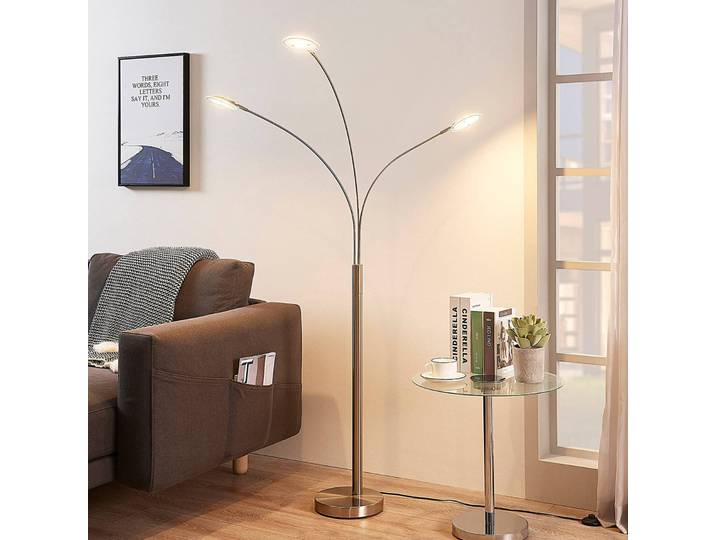 LED Stehlampe Anea Lindby, alu / grau / zink, für Wohn- / Esszimmer, Metall, Modern