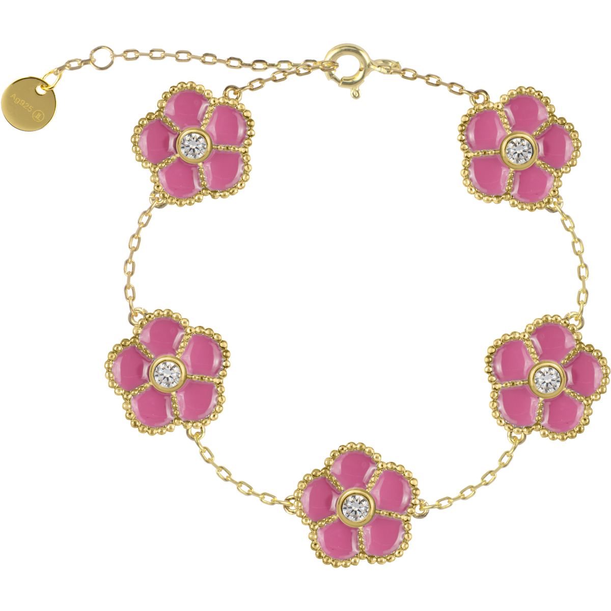Jacques Lemans Armband Blumen Sterlingsilber vergoldet mit Emaille/Zirkon