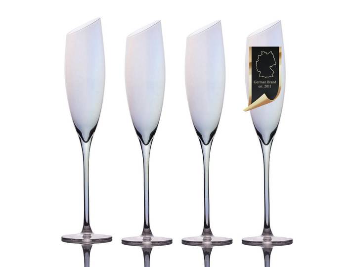 Intirilife Champagner/Sekt Glas mit moderner Kante Regenbogen Schimmer 150 ml (4er-Set), Transparent, 0.15 L, leicht zu reinigen, Glas, Champagner- & Sektgläser
