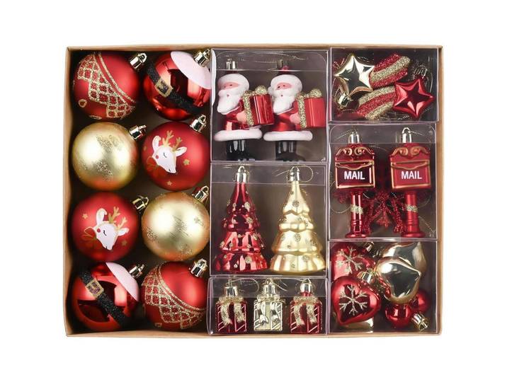 Weihnachtskugeln 40-teiliges Set Rot Gold, Mehrfarbig, Kunststoff, 8x8x8 cm, Dekoration, Weihnachtsdekoration, Christbaumschmuck, Christbaumkugeln