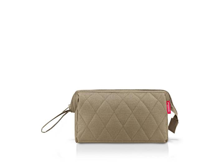 Kulturbeutel REISENTHEL travelcosmetic , beige (rhombus olive), B:26cm H:18cm T:13,5cm, Polyester, Taschen, Kulturbeutel, großes Hauptfach, Schlaufen Innenwand, 1 Reißverschluss-Innentasche