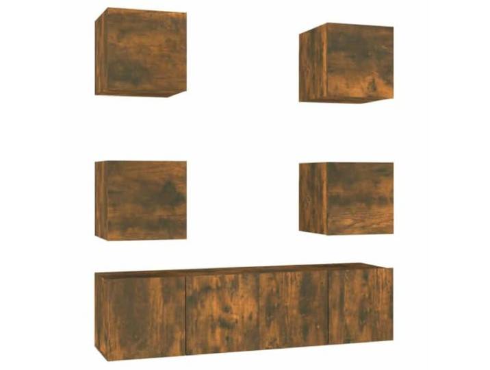 LKJephalotrop 6-TLG TV-Board Set Wandmontage Räuchereiche Holzwerkstoff Flexibles 6-teiliges Lowboard Set zur Wandbefestigung schafft ordentlichen Stauraum im Wohnzimmer oder Schlafbereich.