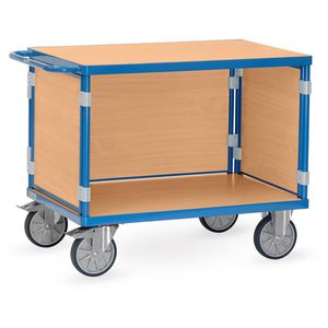 Fetra Tischwagen 3403, aus Metall & Holz, 2 Etagen, 3 Wände, Tragkraft 600kg, 1200 x 800mm