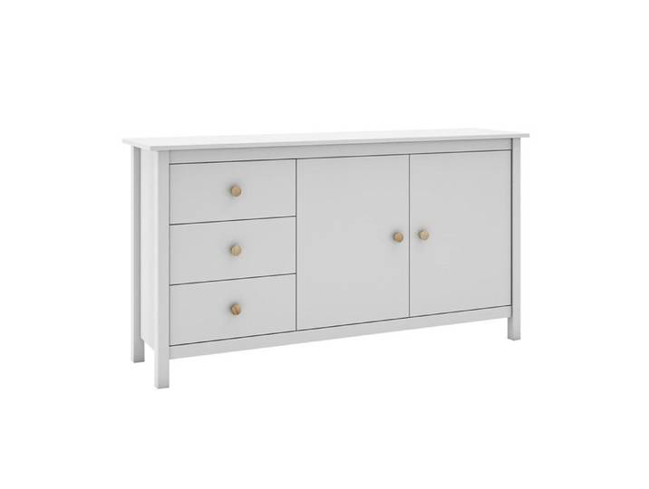 DAVA - Buffet L.130cm 2 Portes 3 Tiroirs en Pin Massif Blanc