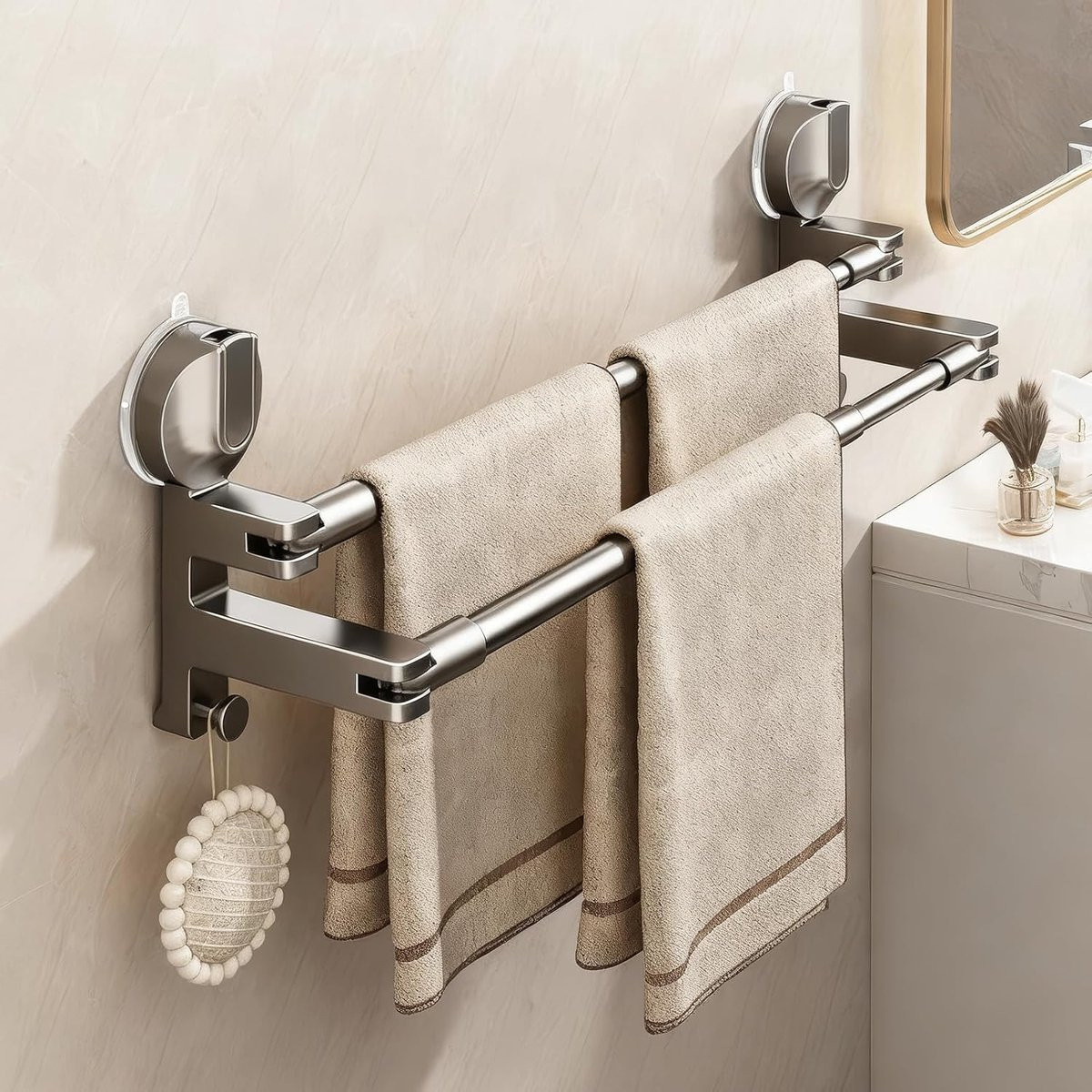 Uittrekbare handdoekhouder met zuignap voor badkamer en keuken, 52-90 cm