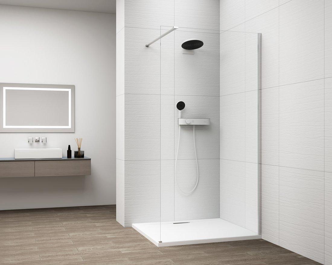 Polysan ESCA CHROME Dusch-Glasteil, Wandmontage, Klarglas, 1400 mm