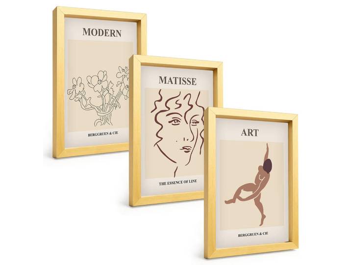 Tulup Bilder SET 3er Set - 20x30 cm Goldrahmen - Stilvolle Grafiken, Blumen, Figuren, Goldfarben, Kunststoff, Rechteckig, 20x30 cm, Fotografie, Bilder & Rahmen, Bilder