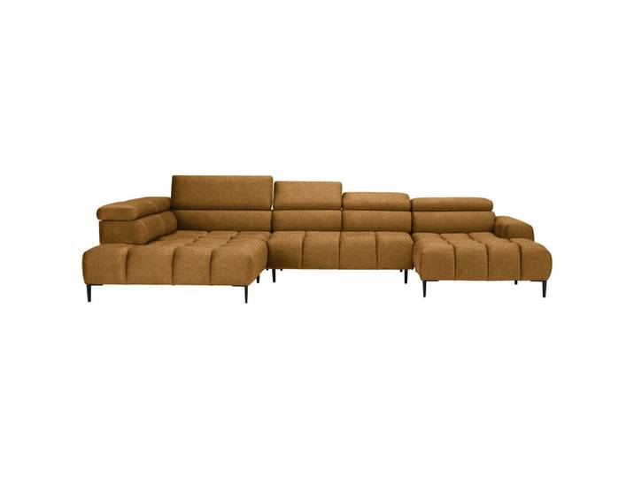 Wohnlandschaft, Currygelb, 385x216 cm, Textil, 7-Sitzer & U-Form, Modern
