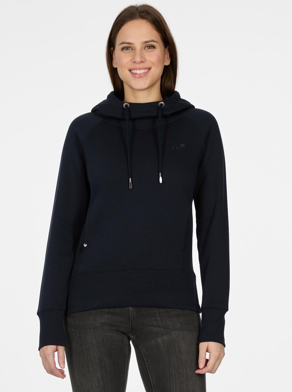 Kapuzensweatshirt RAGWEAR "ELNOA", Damen, Gr. XL, blau (navy), Sweatware, Obermaterial: 70% Baumwolle, 30% Polyester, unifarben, normal, Rundhals, Sweatshirts Kapuzensweatshirt, brushed, stretchy, super softe Qualität, mit breitem Saum und Kapuze navy XL