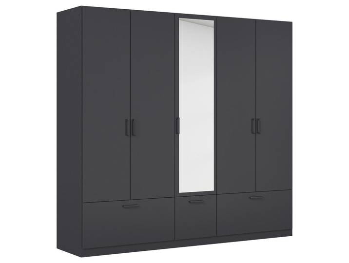Kleiderschrank, Grau, 226x210x54 cm, Holzwerkstoff, 6 Fächer & 3 Schubladen, Rauch