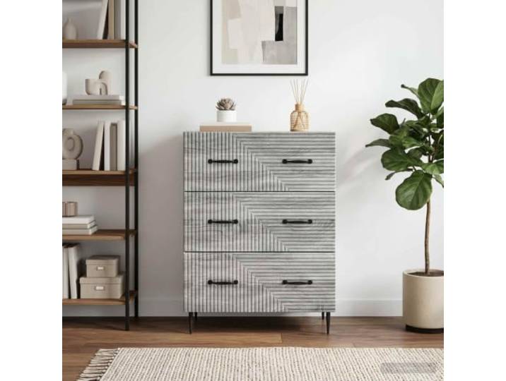 HPUYRFG Schubladenschrank Grau Sonoma 66x34,5x89,5 cm Holzwerkstoff Holzwerkstoff, Metallgriffe, rechteckig, viel Stauraum, Vintage-Stil, pflegeleicht