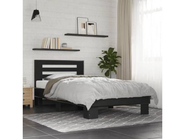 Holzwerkstoff stabil feuchtigkeitsbeständig Schlafzimmer Kopfteil Bettgestell Schwarz 75x190 cm Holzwerkstoff und Metall Stabil Bettrahmen mit Kopfteil Lattenrost Ohne Matratze Schlafzimmer