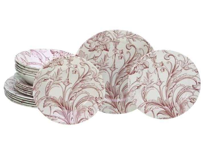 CreaTable\, 17383\, Série Venecia Rouge\, service de vaisselle de 18 pièces\, ensemble d'assiettes en grès.