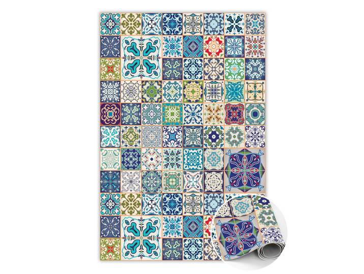 Tulup Vinyl Teppich 120x180 cm Portugiesisches Muster, Mehrfarbig, Kunststoff, Rechteckig, 120x180 cm, Teppiche und Böden, Teppiche, Outdoorteppiche