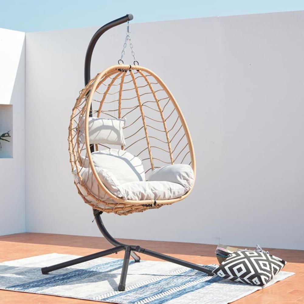 Concept Usine Fauteuil suspendu en résine effet rotin naturel Beige 95x197x95cm