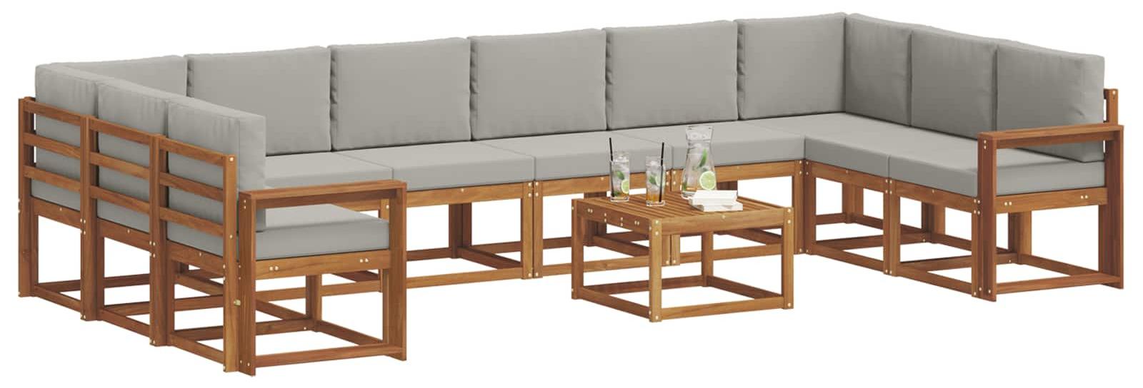Outdoor-Sofagarnitur mit Kissen 11 pcs Natürlich und Hellgrau