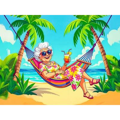 CALVENDO Puzzle Oma in der Hängematte genießt endlose Cocktails | 1000 Teile Lege-Größe 64x48cm Foto-Puzzle für glückliche Stunden, Sonstige von ,