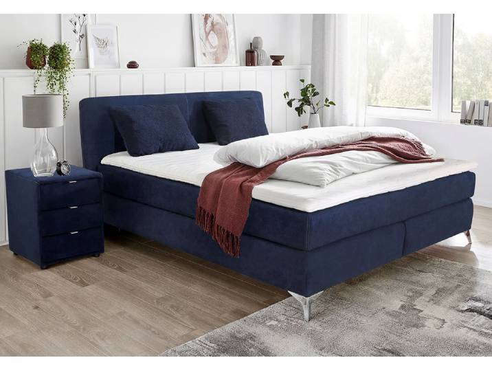 Boxspringbett, Microfaser, Dunkelblau, 180×200 cm, 7-Zonen-Tonnentaschenfederkern, Jockenhöfer